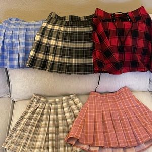 Juniors plaid pleated mini skirts, all size XS (one says 160 and one 140) EUC